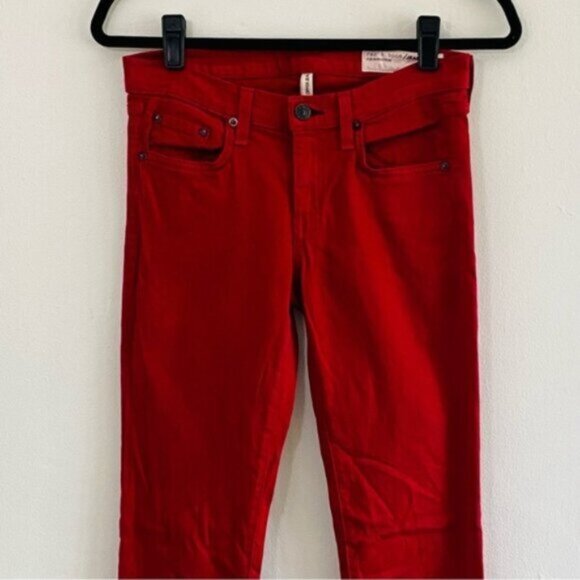 rag & bone Skinny Zipper Jeans Denim Womens 25 Red Slim Stretch Mid Rise Summer - Picture 8 of 13